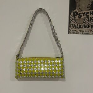 Recycled Woven Neon Yellow and Silver Shoulder Bag